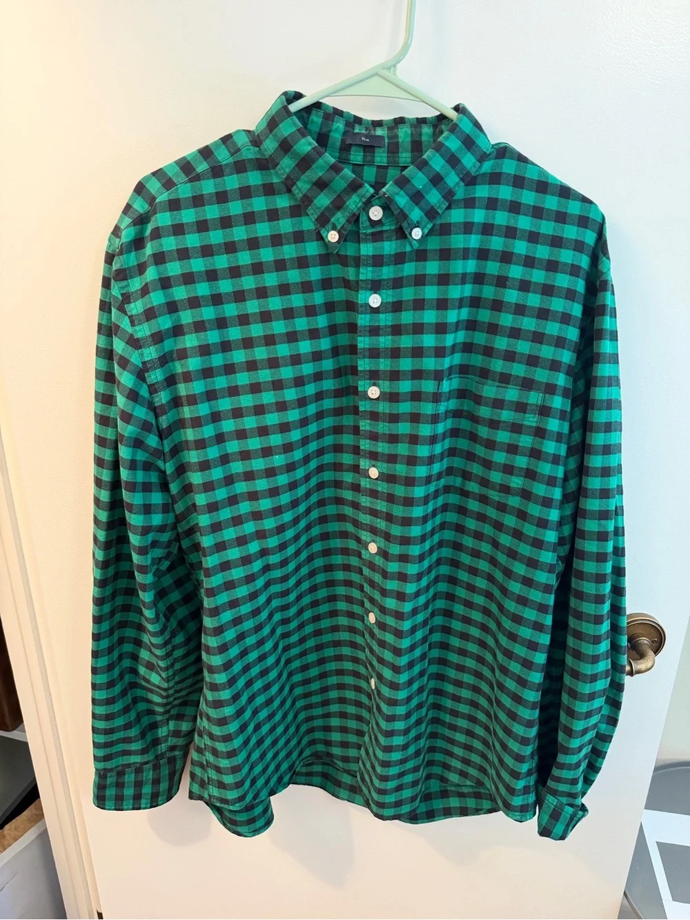 J.Crew XL Slim Oxford Green Black Plaid Button Down Shirt